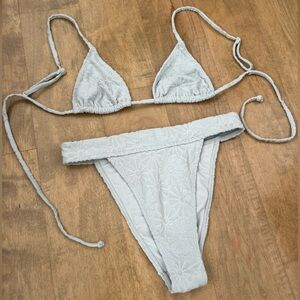 PacSun Swim Light Pastel Blue Terry Cloth Floral Bikini Set